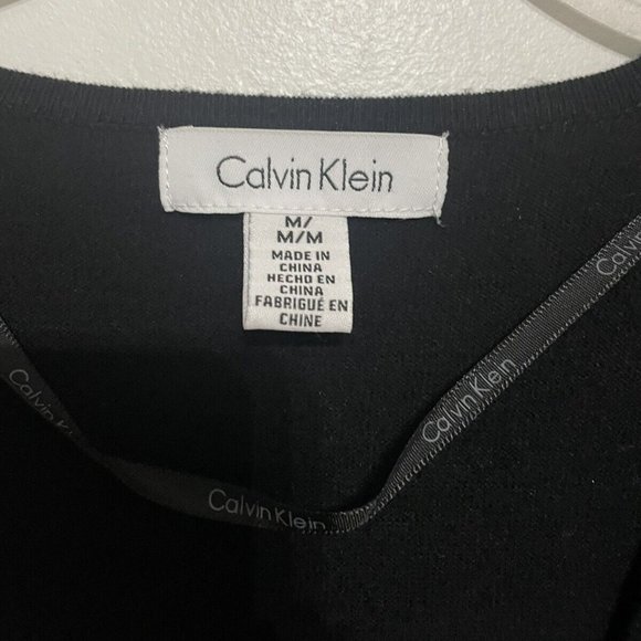 CALVIN KLEIN BLACK/WHITE STRIPE PULL-OVER V-NECK SWEATER MEDIUM-EUC - Picture 9 of 10